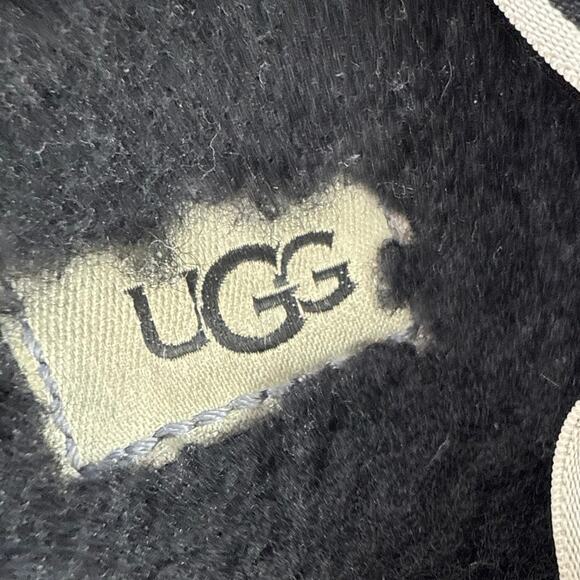 UGG Fluff Yeah Black Faux Fur Strap Logo Slingback Slippers Slides Sandals Sz 6 - Picture 6 of 8